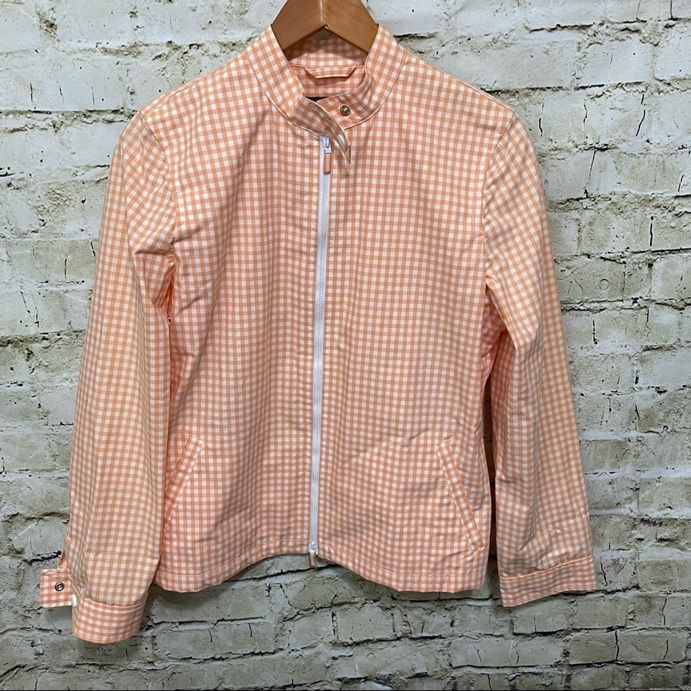 Jones New York Orange White Gingham Plaid Mesh Lined Summer Golf Jacket